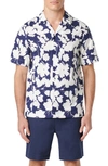 Bugatchi Jackson Shaped Fit Floral Print Short Sleeve Button-up Camp Shirt In Navy