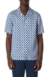 Bugatchi Jackson Shaped Fit Geo Print Short Sleeve Button-up Camp Shirt In Classic Blue