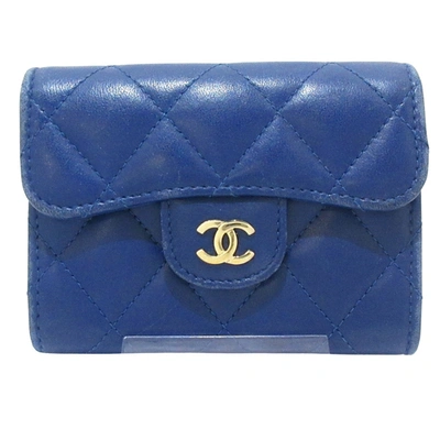 Pre-owned Chanel Classic Flap Navy Leather Wallet  ()