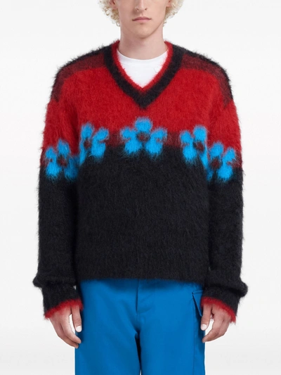 Marni Black Fuzzy Wuzzy Flowers Sweater In Fln99 Black