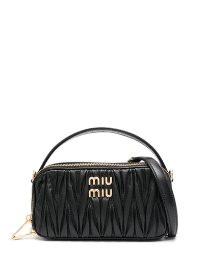 Miu Miu Woman Black Leather Handbag In F0002 Nero
