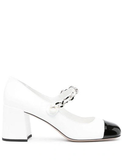 Miu Miu 70mm Square-toe Patent Leather Pumps In White Black