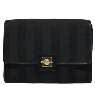 Fendi Pequin Black Canvas Clutch Bag ()