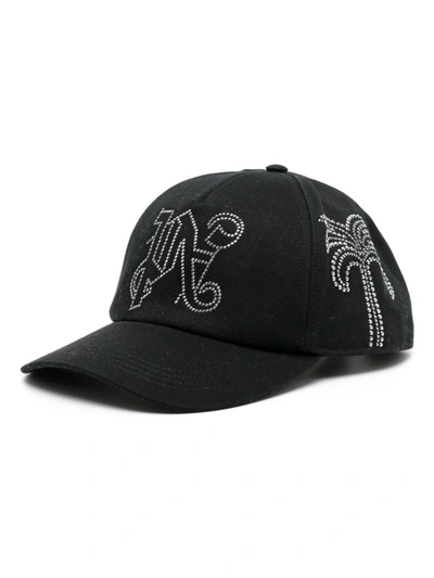 Palm Angels Pa Milano Rhinestoned Baseball Cap In 1010 Black Black