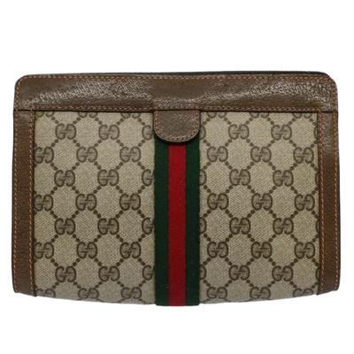 Gucci Web Brown Canvas Clutch Bag ()