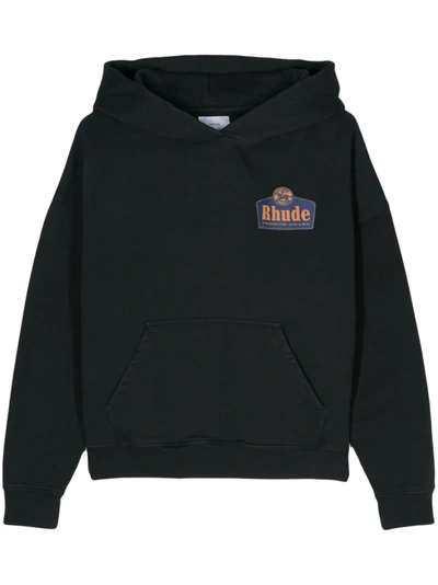 Rhude Grand Cru Logo-print Cotton-jersey Hoodie In Black