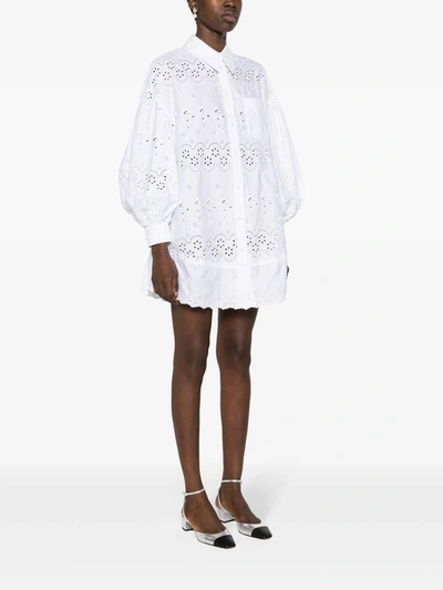 Simone Rocha Drop Signature Sleeve Short Shirt Dress W/ Trim In White