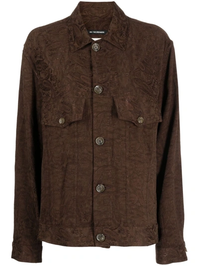 Song For The Mute Men Paisley Rayon Worker Jacket In Brown