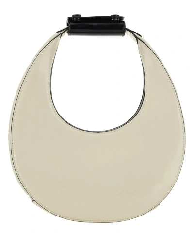 Staud Moon Mini Glossed-leather Shoulder Bag In Beige