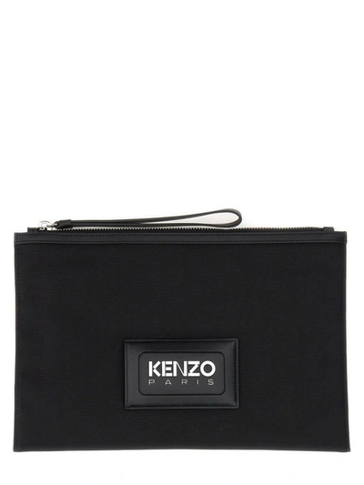 Kenzo Logo-patch Clutch Bag In Black