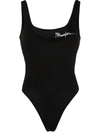 Mugler Logo-print Cotton Bodysuit In Black