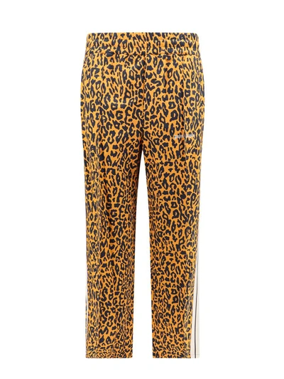 Palm Angels Straight-leg Leopard-print Striped Linen And Cotton-blend Jersey Track Pants In Orange