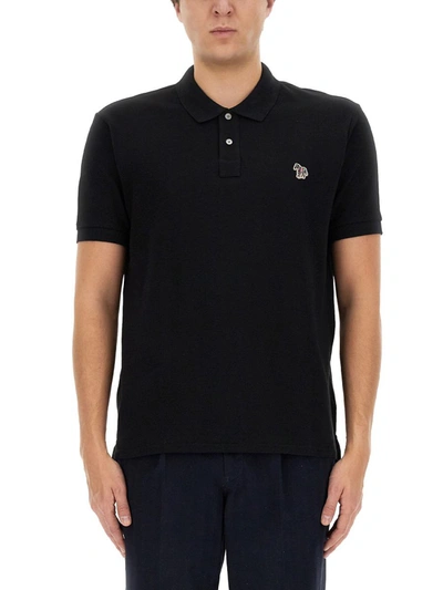 Ps By Paul Smith Zebra Logo-patch Polo Shirt In Black