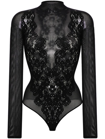 Wolford Perforated Mock-neck Body In Black