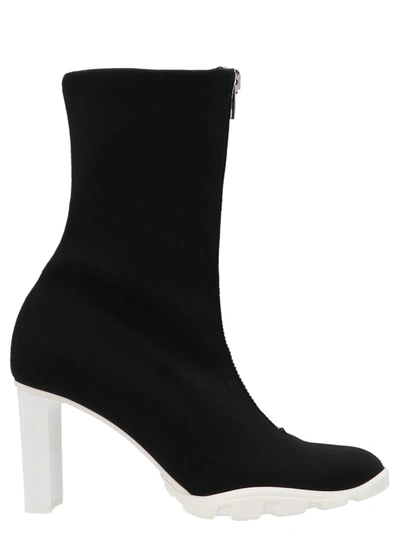 Alexander Mcqueen Slim Tread Zip-front Neoprene Boots In White/black