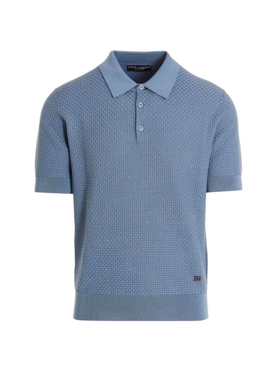 Dolce & Gabbana Knit Polo Shirt In Light Blue
