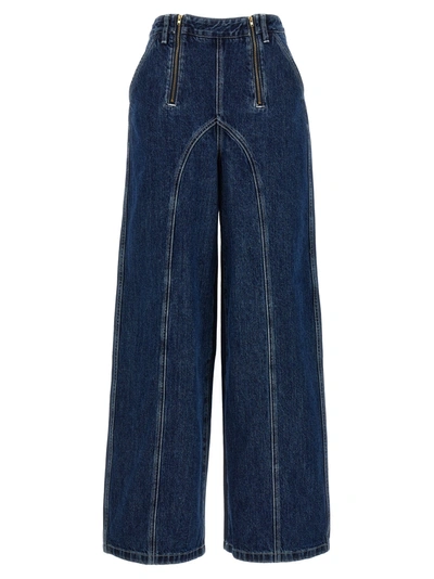 Self-portrait Stitched High-rise Wide-leg Jeans In Blue