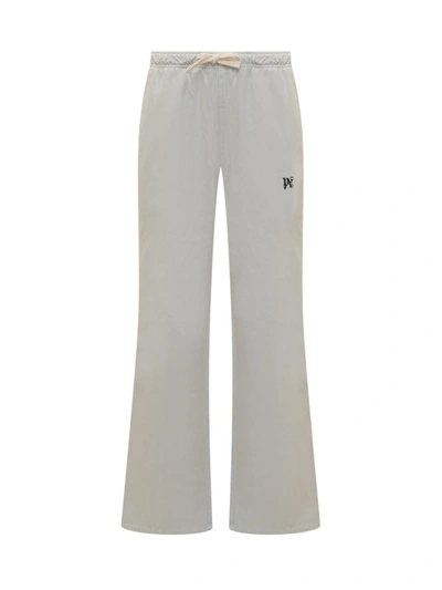 Palm Angels Monogram Embroidered Drawstring Trousers In Grey