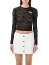 Alessandra Rich Cropped-spitzentop Mit Logo-applikation In Black