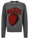 Ganni Strawberry Logo Wool Blend Sweater In Grey