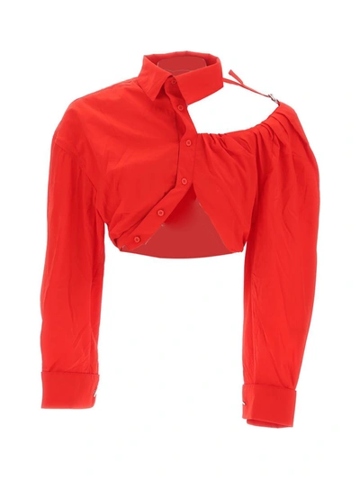 Jacquemus Asymmetric Cropped Shirt In Red