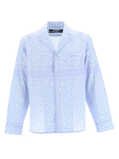Jacquemus Blue Paisley Print Long-sleeved Cotton Shirt In Purple