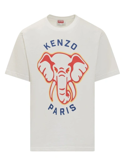 Kenzo White  Paris Elephant Varsity Jungle T-shirt In Off White