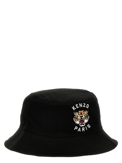 Kenzo Logo Embroidered Tonal Stitched Bucket Hat In Black