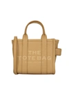 Marc Jacobs 'the Mini Tote' Beige Tote Bag With Logo Lettering On The Front In Grained Leather Woman In Brown