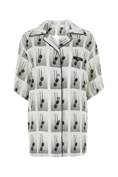 Palm Angels Viscose Printed Sleep Shirt In Whitegrey