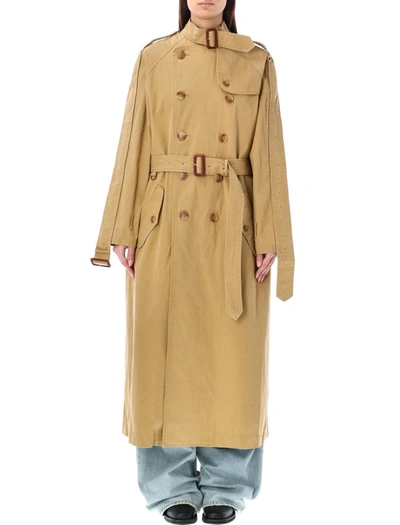 R13 Tan Pin-buckle Trench Coat In Brown