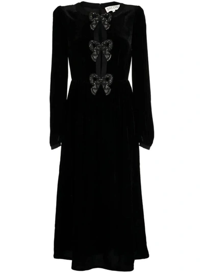 Saloni Camille Bow-embellished Velvet Dress In Black/black Bows