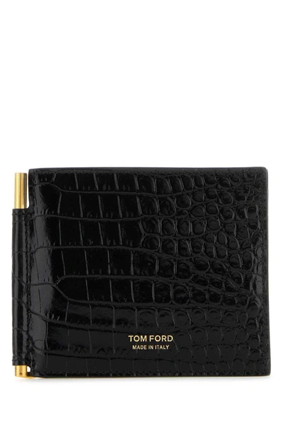 Tom Ford Crocodile-embossed Leather Wallet In Black