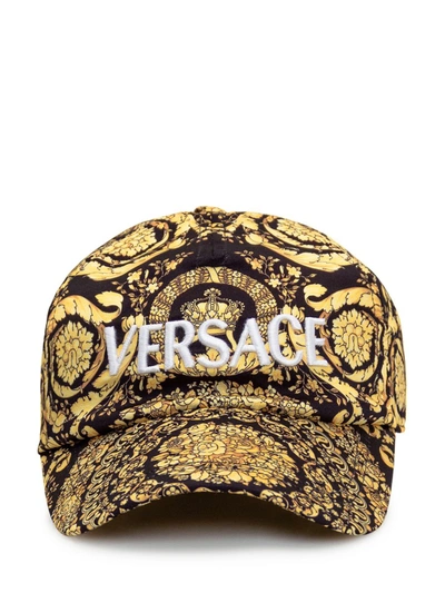 Versace Baroque Print Twill Baseball Cap In Nero-oro