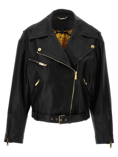Versace Leather Bike Jacket In Black