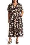 BY DESIGN BY DESIGN LEOPARD PRINT SHORT SLEEVE MAXI DRESS