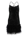 LIU •JO SHORT SEQUINED DRESS WITH BLACK FEATHERS IN TECHNICAL FABRIC WOMAN