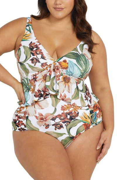 Artesands Plus Size Into The Saltu Chagall One-piece Swimsuit In White Floral
