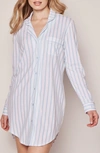 Petite Plume Stripe Long Sleeve Pima Cotton Nightshirt In White