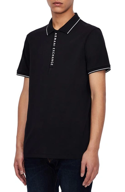 Armani Exchange Polo With Contrasting Logo In Cotton Spandex In Black