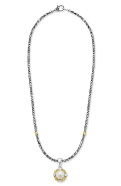 Lagos 18k Yellow Gold & Sterling Silver Luna Cultured Freshwater Pearl & Diamond Pendant Necklace, 16
