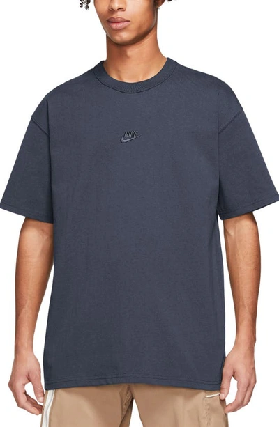 Nike Sportswear Premium Essentials Logo-embroidered Cotton-jersey T-shirt In Blue