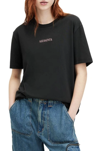 Allsaints Womens Black Credi Graphic-print Organic-cotton T-shirt