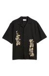 TOPMAN FLORAL EMBROIDERED SHORT SLEEVE COTTON BUTTON-UP CAMP SHIRT