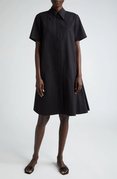 Lafayette 148 Flounce Cotton Poplin Midi Shirtdress In Black