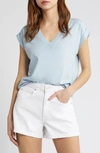 Frame Womens V-neck Cap Sleeve T-shirt In Light Blue
