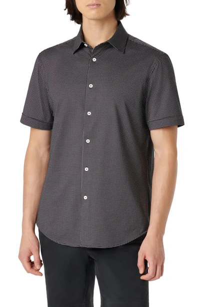 Bugatchi Miles Ooohcotton® Pin Dot Short Sleeve Button-up Shirt In Black