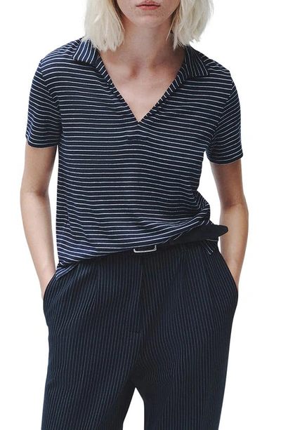 Rag & Bone The Knit Polo In Navy Stripe