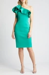 Eliza J One-shoulder Ruffle Neck Midi Dress In Green
