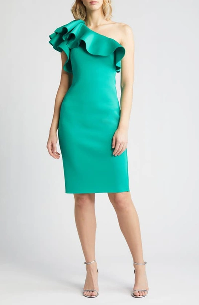 Eliza J One-shoulder Ruffle Neck Midi Dress In Green